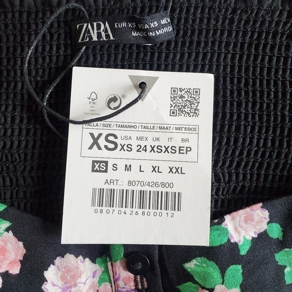 NWT Zara Floral Print Button Front Puff Sleeves Ruffle Peplum Crop Top Size XS - Picture 14 of 16